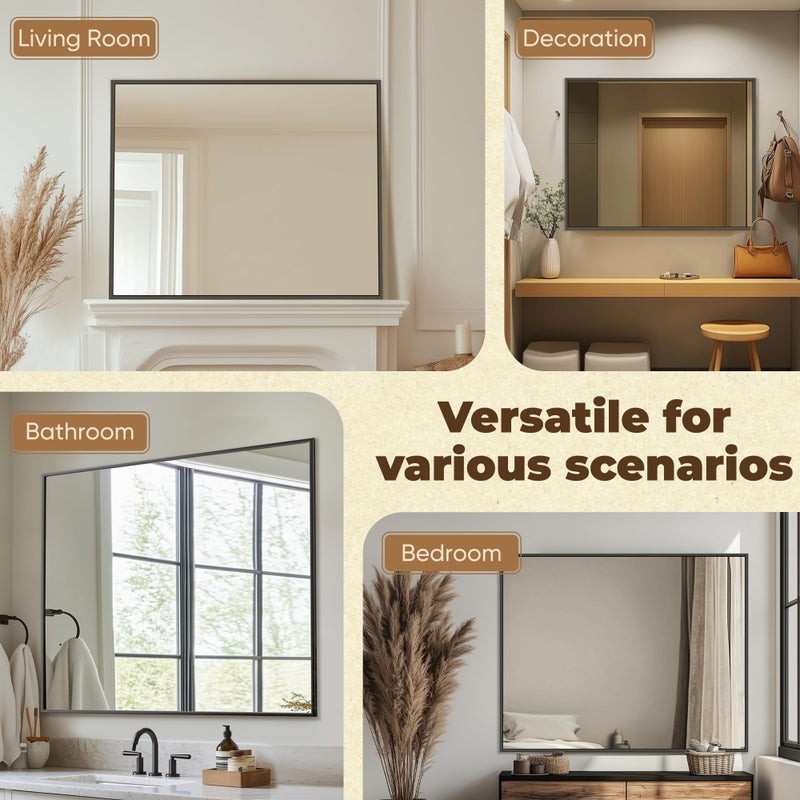 Antok 22x30 Black Metal Framed Bathroom Mirror, Wall Mirror with Rect Corners, Vanity Mirror for Over Sink, Anti-Rust Tempered Glass, Horizontal/Vertical Hanging for Bathroom, Living Room, Entryway - Image 5