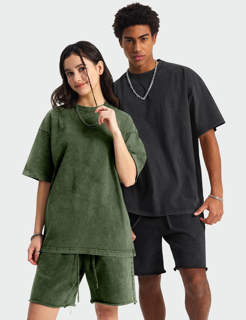 Arssm 3 Pack Men Oversized T Shirts Vintage Tee Loose Fit Short Sleeve Casual Streetwear Baggy Washed Unisex Tops(BlackKhakiArmy-L) - Image 3