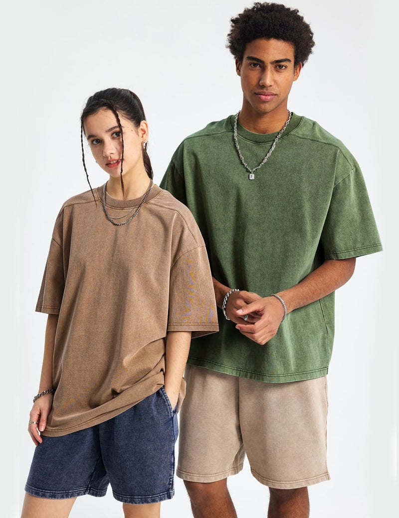 Arssm 3 Pack Men Oversized T Shirts Vintage Tee Loose Fit Short Sleeve Casual Streetwear Baggy Washed Unisex Tops(BlackKhakiArmy-L) - Image 4