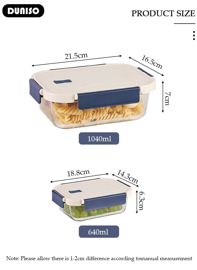 DUNISO 2 PCS Glass Lunch Box, Leak-Proof Bento-Style Food Container with Airtight Lid and Divided, Reusable Airtight Food Storage Box, Food Storage Containers for Microwave, Oven, Freezer and Dishwasher, Glass Meal Prep Containers for Storage/Food Container/Bento Lunch Box  - Image 4