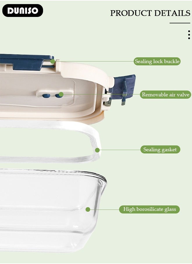 DUNISO 2 PCS Glass Lunch Box, Leak-Proof Bento-Style Food Container with Airtight Lid and Divided, Reusable Airtight Food Storage Box, Food Storage Containers for Microwave, Oven, Freezer and Dishwasher, Glass Meal Prep Containers for Storage/Food Container/Bento Lunch Box  - Image 2