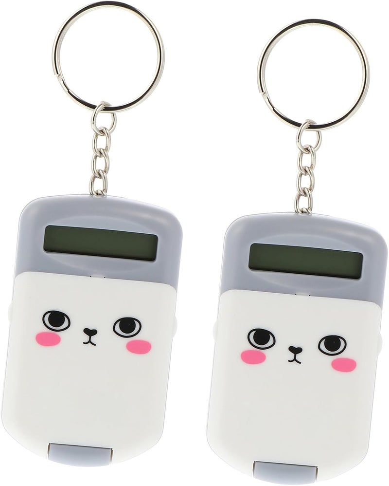 Kisangel 2pcs Portable Pocket Size Calculator for Students, Mini Arithmetic Calculator with Keychain, Grey Compact Exam and Office Counting Tool - Image 1
