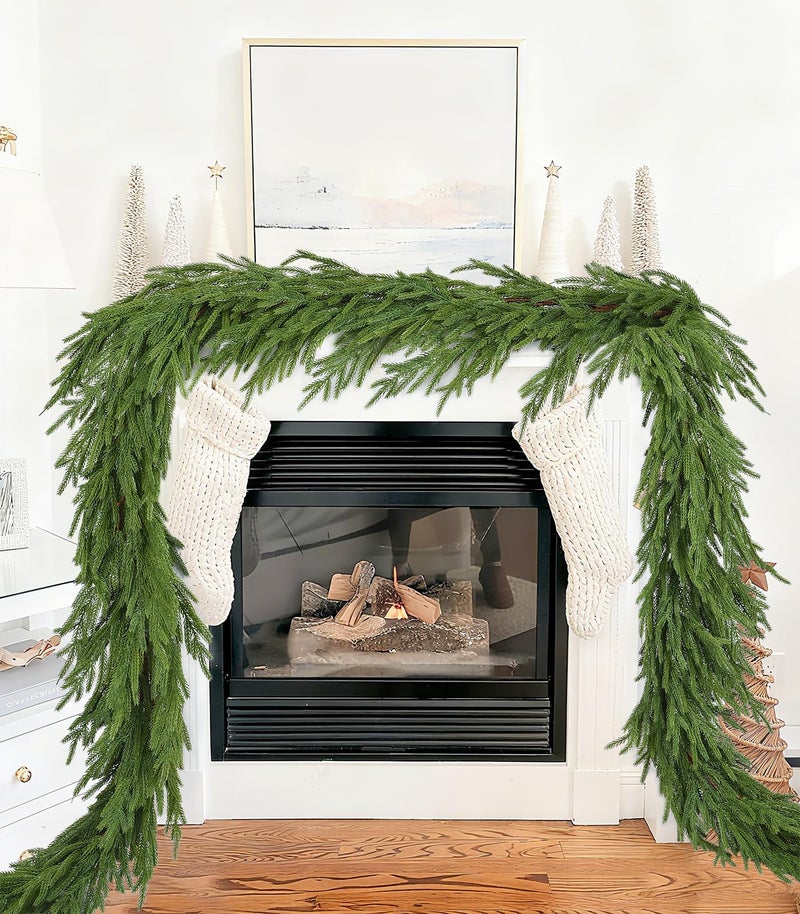 Lvydec Christmas Norfolk Pine Garlands, Real Touch Artificial Pine Garlands Greenery Faux Cedar Garland for Mantle Table Holiday Fireplace Winter Decor (Light Green, 6ft) - Image 1