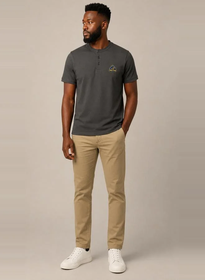 Take Two Grey Falcon Logo Short Sleeves Henley T-Shirt By Falcon