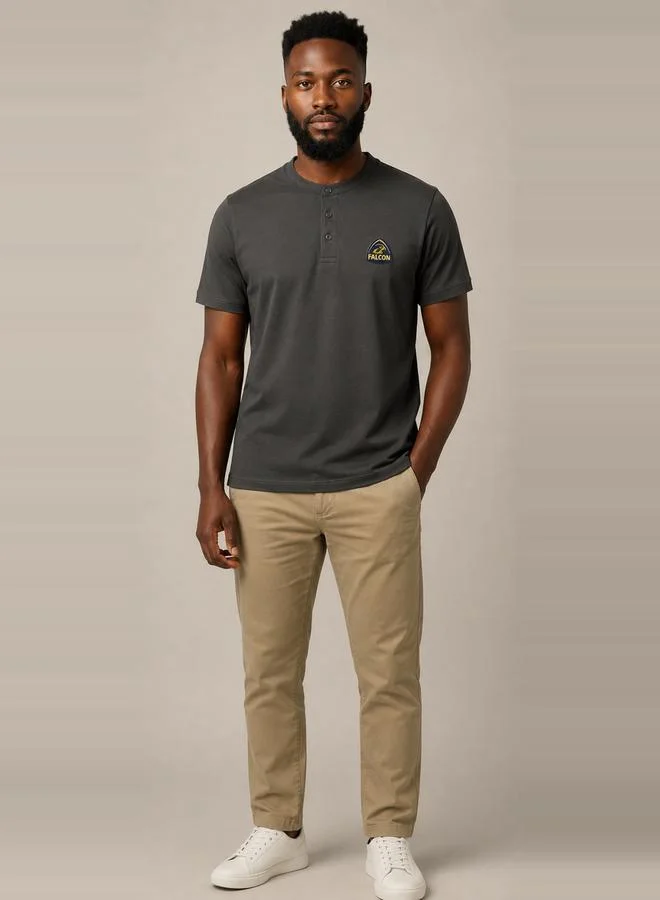 Take Two Grey Falcon Logo Short Sleeves Henley T-Shirt By Falcon