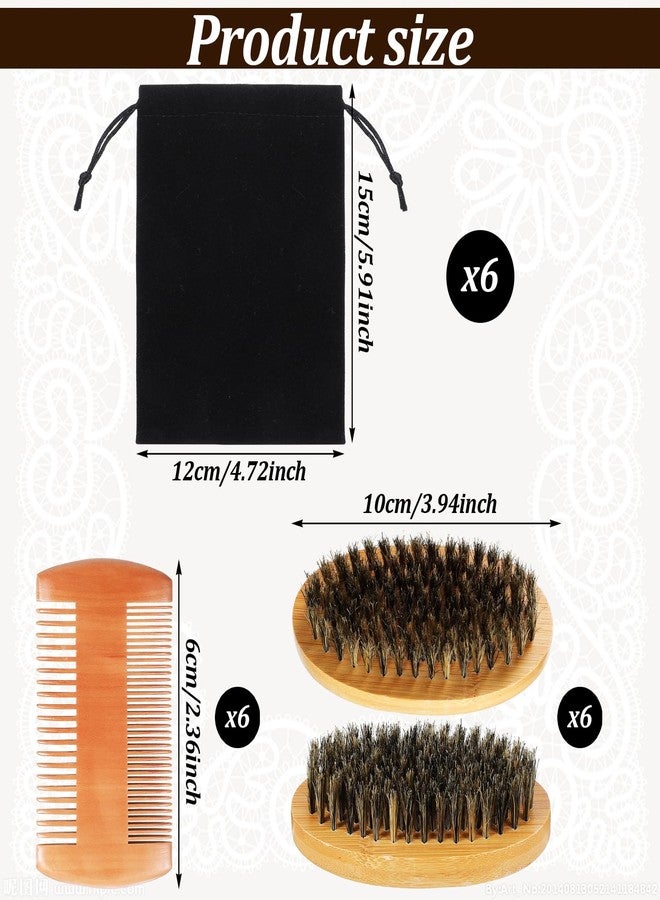 Tobeelec 6 Sets Beard Brush and Comb Bulk - Natural Boar Bristle Beard Brush Set, Beard Brush and Comb Set with Pear Wood Fine-Tooth Comb and Black Velvet Travel Pouch For Men Beard Care - Image 2