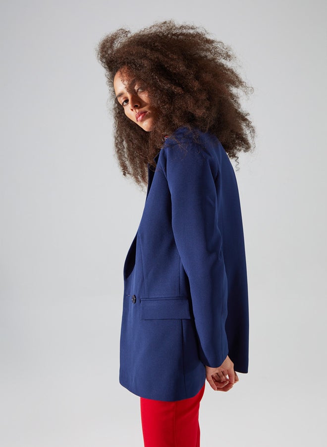 trendyol Navy Blue Regular Lined Double Breasted Closure Woven Blazer Jacket - Image 3