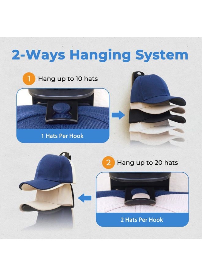 MACOPRO Hat Organizer for Baseball Caps Hold Up to 40 Hats, 2 Pack Cap Rack for Wall, Strong Adhesive Hat Storage Display Holder for Closet Door and Wall - Image 4