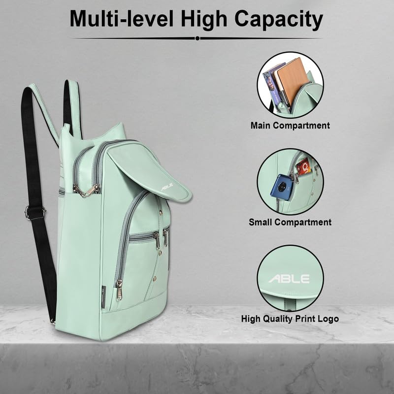 ABLEÂ® Wave Backpack for Womens,Girls,Kids,Female. Pu Leatherette Fabric Travelling Outdoor, Picnic,School, College Office Work Casual Daily use Backpack.(Mint Green) - Image 5