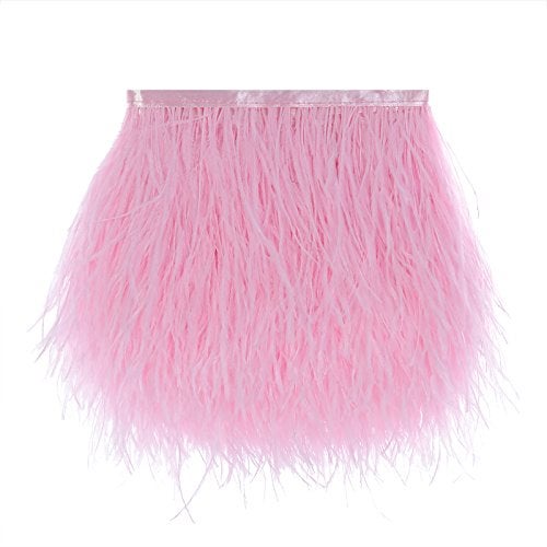 AWAYTR Ostrich Feather Trim Fringe - Satin Ribbon Dress Sewing Crafts Costumes Decoration Pack of 2 Yards (Pink) - Image 1