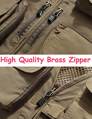 Flygo Mens Casual Lightweight Outdoor Fishing Work Safari Travel Photo Cargo Vest Jacket Multi Pockets XSmall Army Green - Image 3