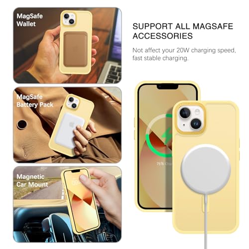 BENTOBEN Magnetic for iPhone 13 Case & iPhone 14 Case [Compatible with Magsafe] Translucent Matte Phone Case iPhone 13/14 Slim Shockproof Women Men Protective Cover for iPhone 13/14 6.1", Yellow - Image 2