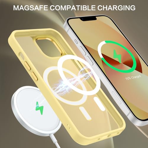 BENTOBEN Magnetic for iPhone 13 Case & iPhone 14 Case [Compatible with Magsafe] Translucent Matte Phone Case iPhone 13/14 Slim Shockproof Women Men Protective Cover for iPhone 13/14 6.1", Yellow - Image 4