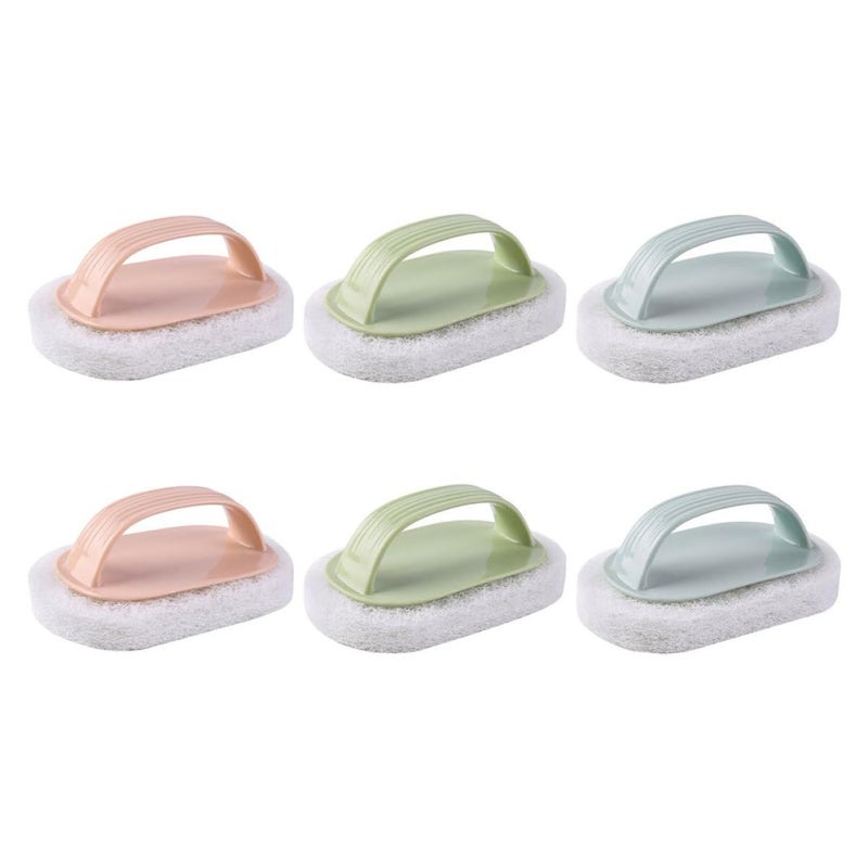 6 Piece Kitchen Bathroom Scrub Sponge Set With Handle Blue Yellow - Image 2
