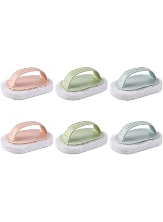 6 Piece Kitchen Bathroom Scrub Sponge Set With Handle Blue Yellow - Image 1