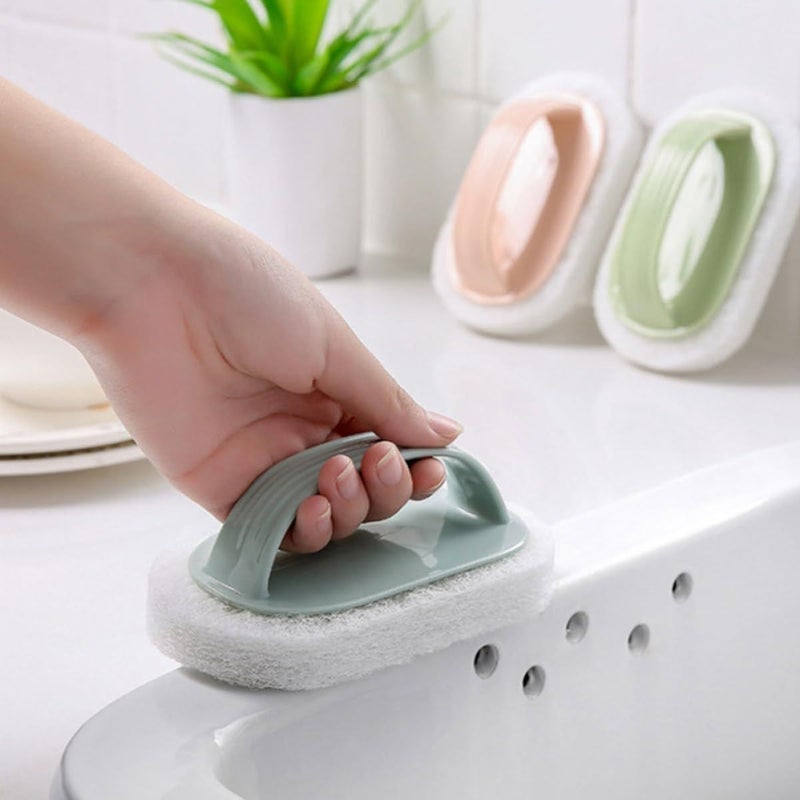 6 Piece Kitchen Bathroom Scrub Sponge Set With Handle Blue Yellow - Image 5
