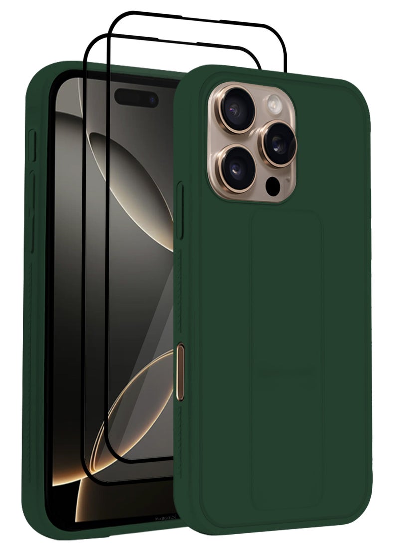 CATANES - (for Apple iPhone 16 Pro) 3Packs, Case  PU Leather Back Cover Stand Function Finger Grip Case Cover with Shock Proof Screen Protector / Green - Image 1