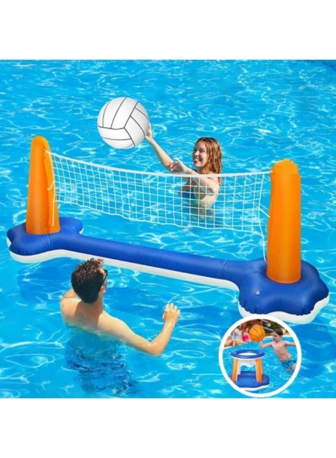 GGEROU Inflatable Pool Float Set Pool Games Volleyball Net Basketball Hoops Floating Swimming Game Toy for Kids Adults Summer Floaties Kids Summer Toys Pool Volleyball Net for Inground - Image 1