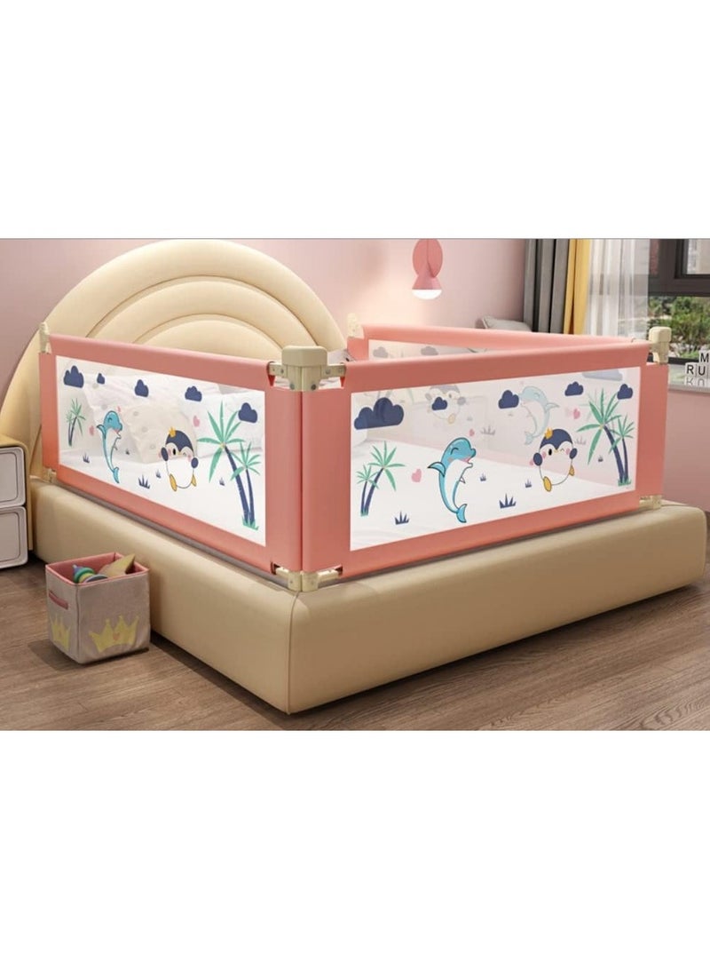 Pink Baby Bed Rail Guard with Cartoon Print, Adjustable Breathable Safety Mesh - Single Piece