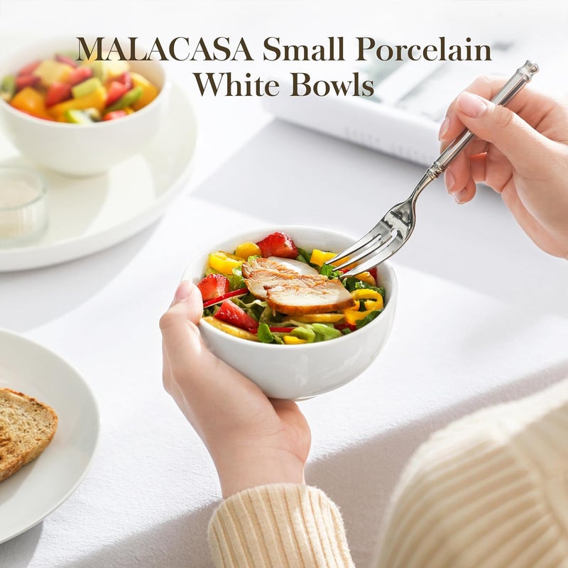 MALACASA 10 OZ Small Bowls Set of 8 Porcelain Ice Cream Compact Bowls for Kitchen White Ceramic Bowl for Dessert Snack Rice Dishwasher  Microwave Safe Series REGULAR - Image 5