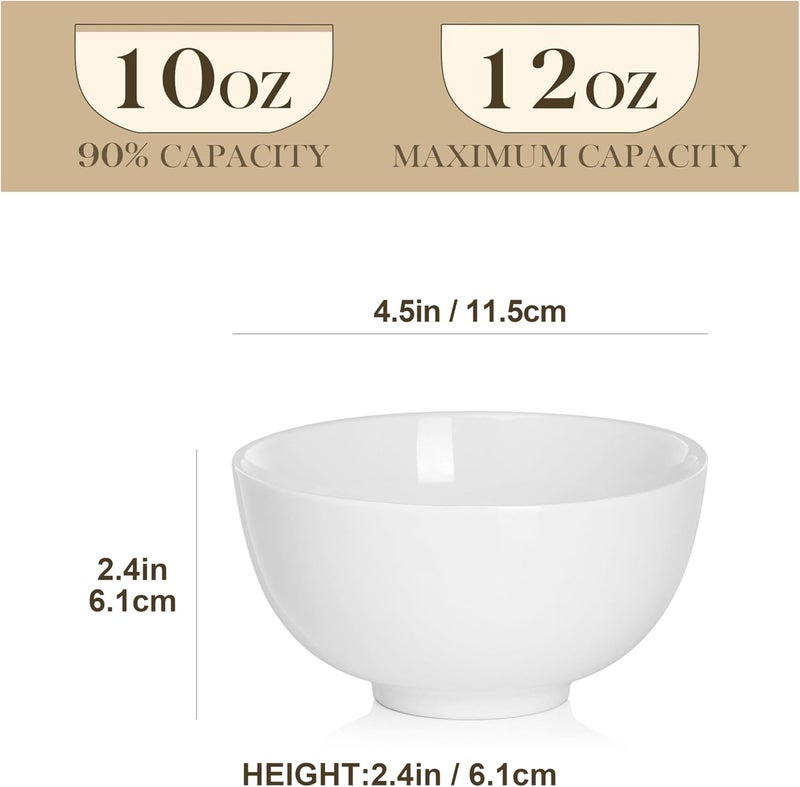MALACASA 10 OZ Small Bowls Set of 8 Porcelain Ice Cream Compact Bowls for Kitchen White Ceramic Bowl for Dessert Snack Rice Dishwasher  Microwave Safe Series REGULAR - Image 2