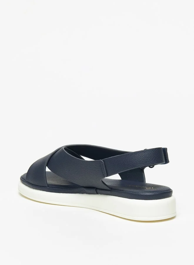 لو كونفورت Women's Solid Cross Strap Sandals with Hook and Loop Closure