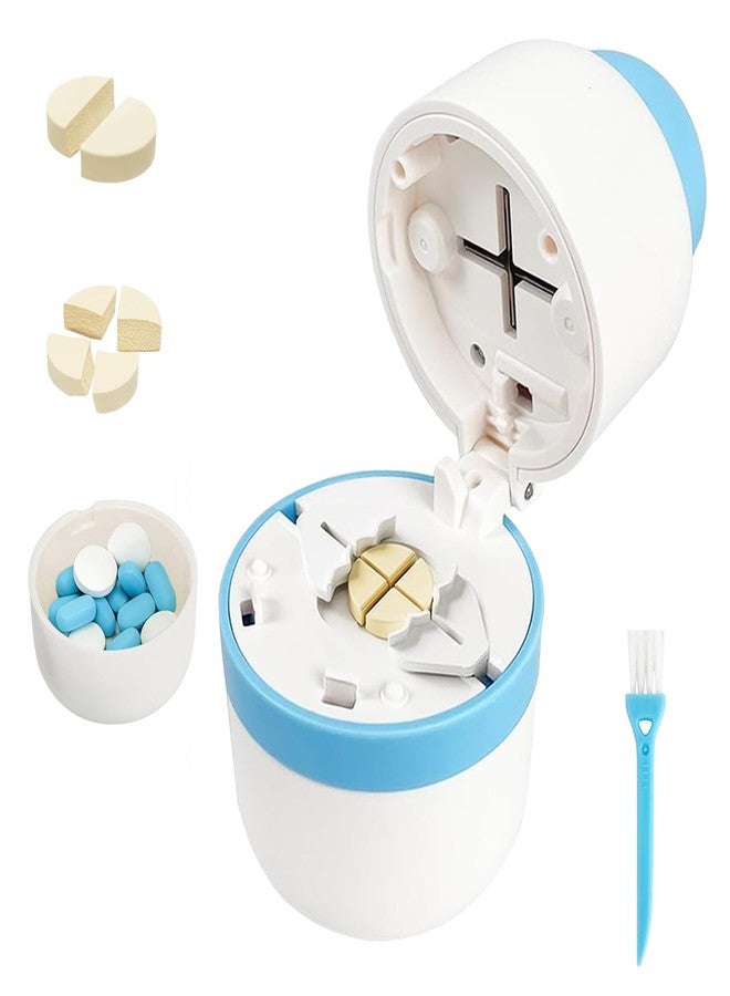 Pixibond Pill Cutter Splitter for Small or Large Pills, Profesional Pill Cutter 1/4 & 1/2 Divider, Includes Storage Compartment, Accurate and Easy Cutting for Tablets, Vitamins (Blue - Image 1