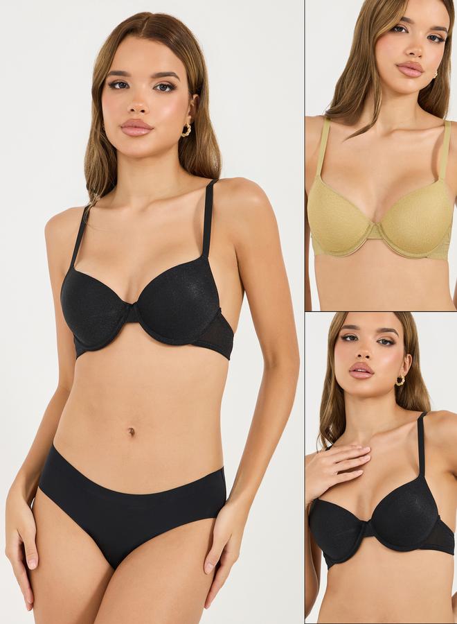 Styli Pack of 2 - Padded Wired Glitter T-Shirt Bra  - Image 1