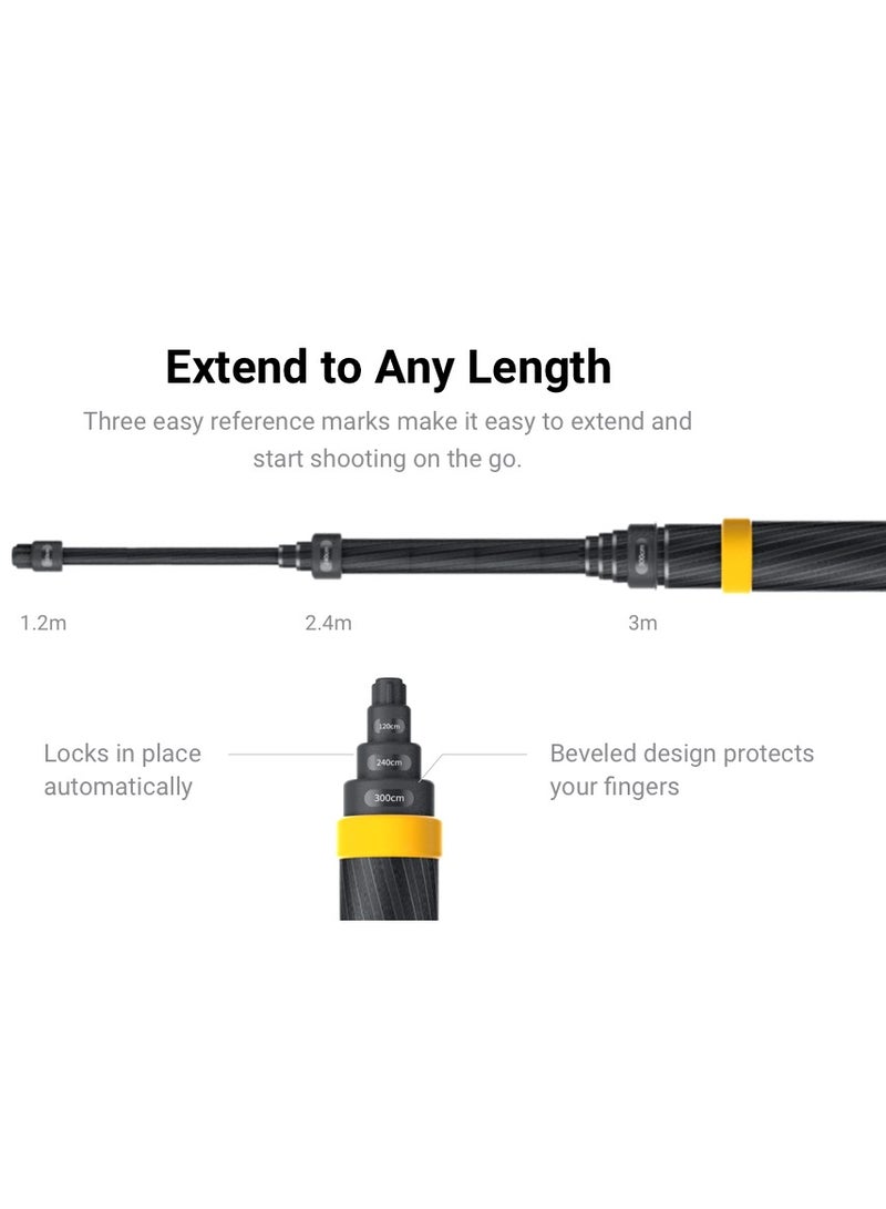 عصا سيلفي Insta360 3M / 9.8ft إصدار ممتد لسلسلة كاميرات الحركة One X3، One X2، One R، One X