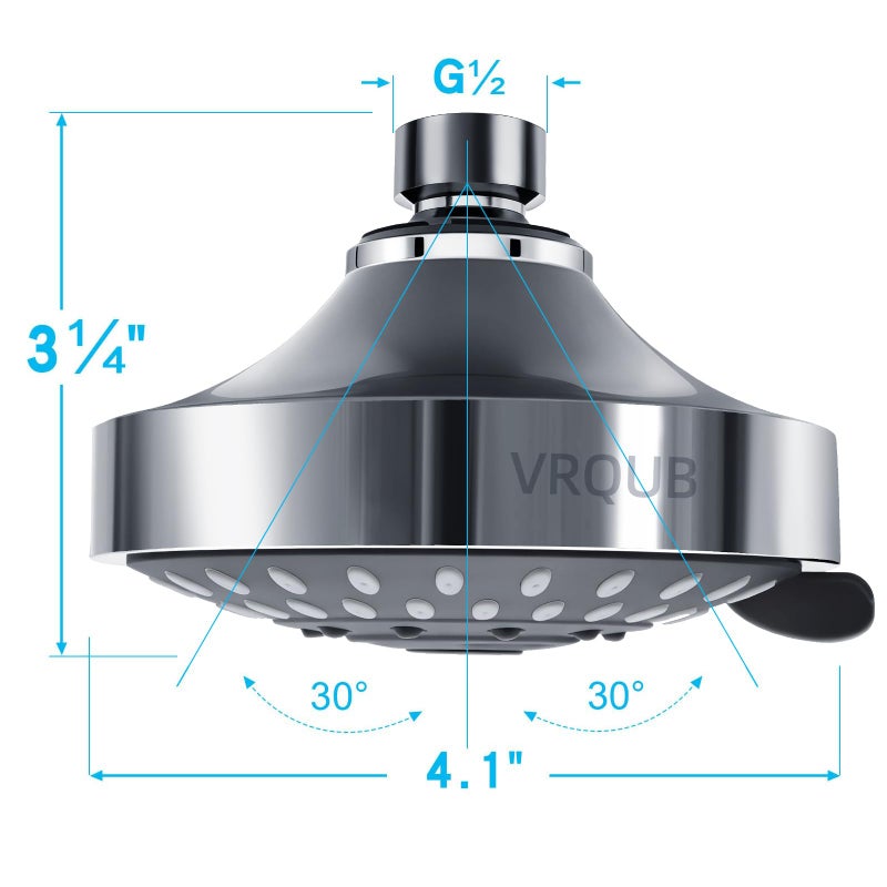VRQUB High Pressure Fixed Showerheads,5-Mode High Flow Fixed Showerheads,4inch Rain Shower Heads with adjustable Metal Swivel Ball Jiont - Image 4