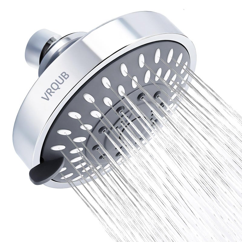 VRQUB High Pressure Fixed Showerheads,5-Mode High Flow Fixed Showerheads,4inch Rain Shower Heads with adjustable Metal Swivel Ball Jiont - Image 1