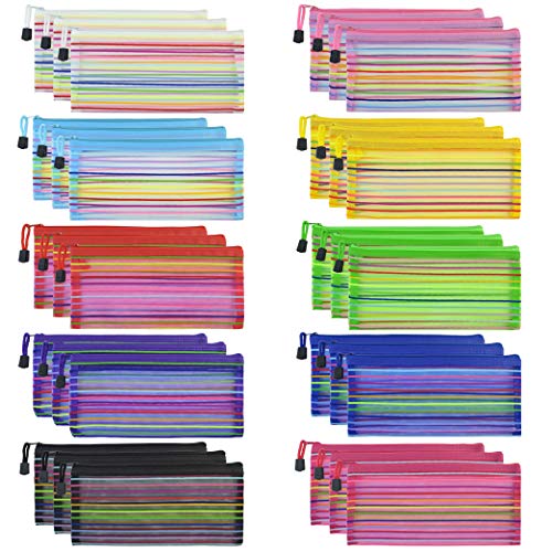Tayfremn 30pcs Mesh Zipper Pouch B6 Net Zipper Bag Multipurpose Travel Mesh Bag Plastic Colorful Small Pencil Pouches to Storage Cosmetics Stationery Office Supplies,10 Color - Image 1