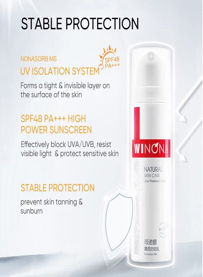 WINONA SPF 48+++ Face Sunscreen Lotion, Skin Soothing Sunblock Milk for Sensitive and Dry Skin, Enriched with Portulaca Oleracea, Lightweight, Gentle, and Moisturizing, 1.76oz - Image 3