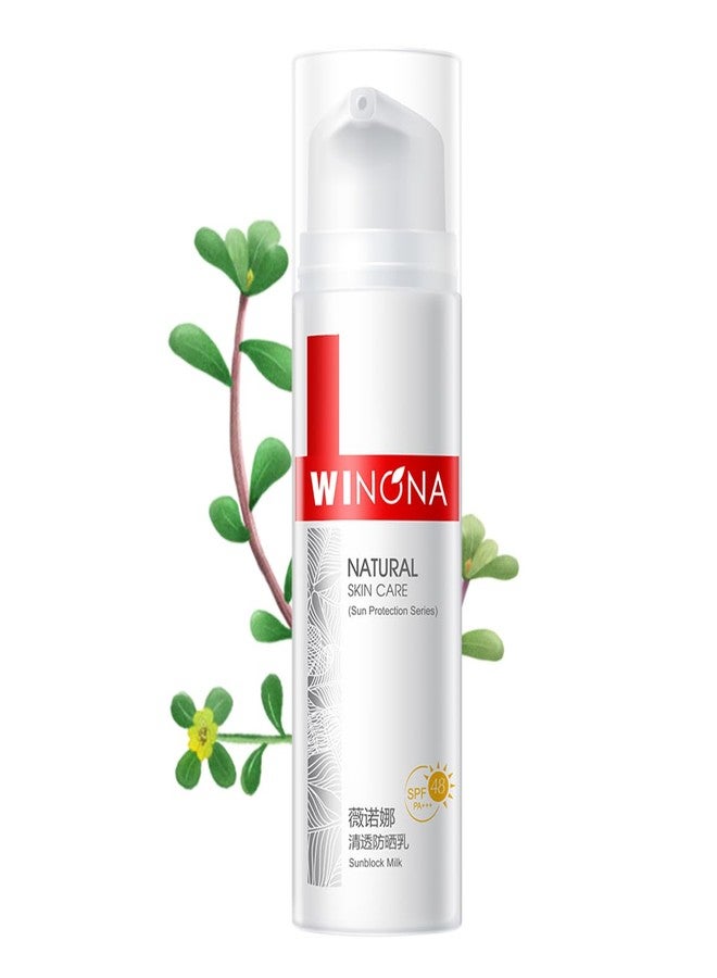WINONA SPF 48+++ Face Sunscreen Lotion, Skin Soothing Sunblock Milk for Sensitive and Dry Skin, Enriched with Portulaca Oleracea, Lightweight, Gentle, and Moisturizing, 1.76oz - Image 1