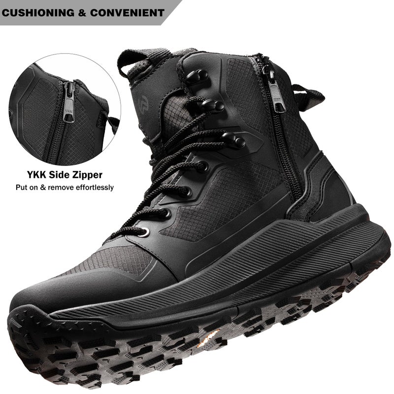 WIDEWAY Men's Lightweight Military Tactical Boots Non-Slip Work Boots For Men Comfortable All Day Hiking Boots Side Zipper Black Boot Shoes Mens Botas de trabajo para hombres - Image 2