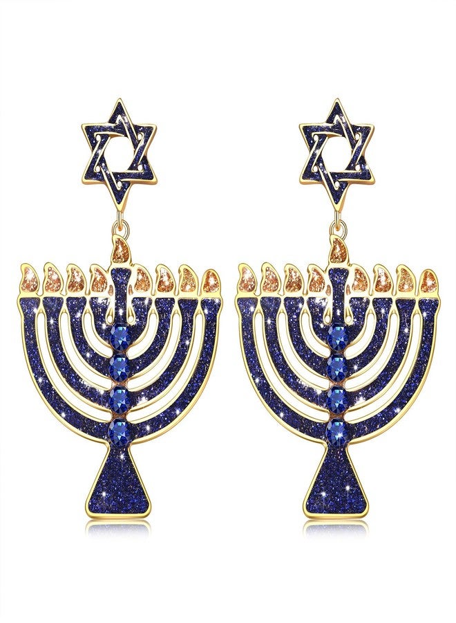 NLCAC Hanukkah Menorah Earrings Blue Hanukkah Festive Menorah Drop Dangle Earrings Jewish Jewelry Gifts for Women (Blue Menorah)