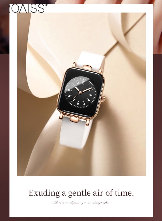 رويس ساعة كوارتز نسائية بحزام سيليكون بمينا مستطيلة، ساعة يد مقاومة للماء ومضيئة وبسيطة وعصرية كهدية للسيدات - Image 3