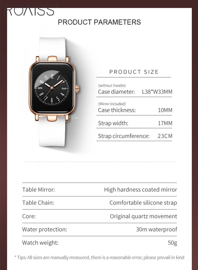 رويس ساعة كوارتز نسائية بحزام سيليكون بمينا مستطيلة، ساعة يد مقاومة للماء ومضيئة وبسيطة وعصرية كهدية للسيدات - Image 4