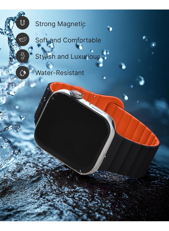 فولموزا سوار فولموسا المغناطيسي الناعم المصنوع من السيليكون متوافق مع حزام ساعة أبل 41 مم 40 مم 38 مم 42 مم (سلسلة 10)، سوار رياضي لساعة iWatch SE2 SE سلسلة 10 9 8 7 6 5 4 3 2 1، أسود/برتقالي [الساعة غير متضمنة] - Image 4