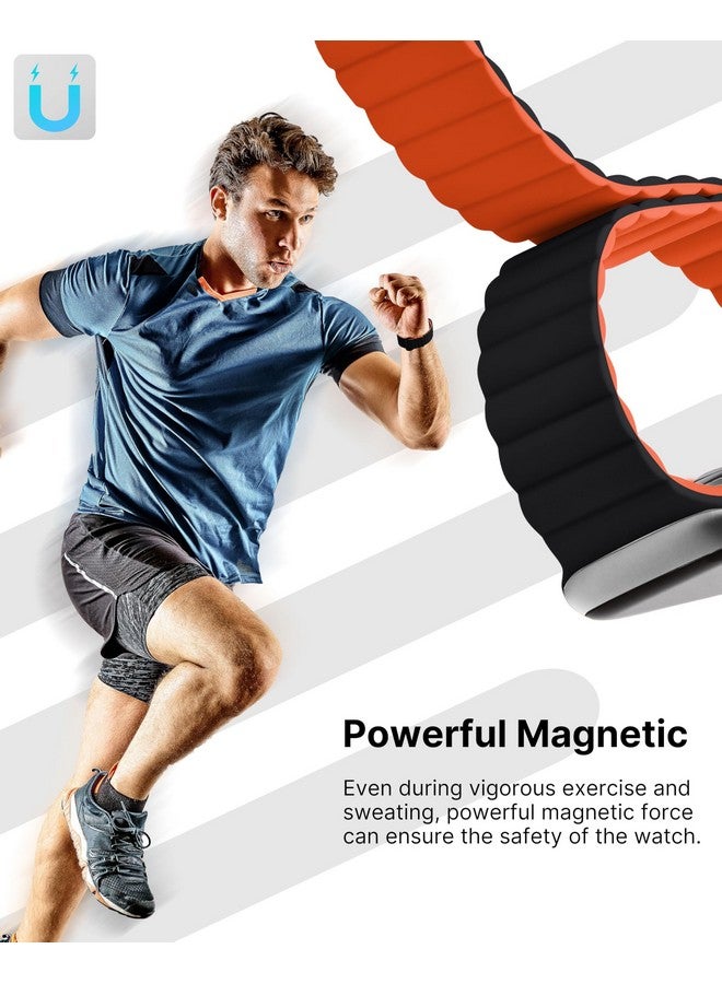 فولموزا سوار فولموسا المغناطيسي الناعم المصنوع من السيليكون متوافق مع حزام ساعة أبل 41 مم 40 مم 38 مم 42 مم (سلسلة 10)، سوار رياضي لساعة iWatch SE2 SE سلسلة 10 9 8 7 6 5 4 3 2 1، أسود/برتقالي [الساعة غير متضمنة] - Image 2