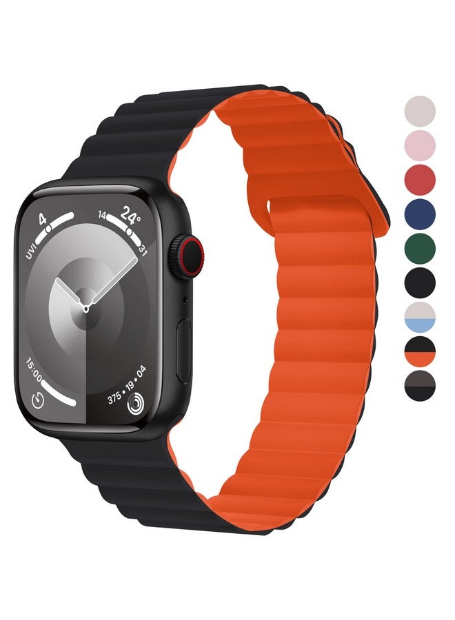 فولموزا سوار فولموسا المغناطيسي الناعم المصنوع من السيليكون متوافق مع حزام ساعة أبل 41 مم 40 مم 38 مم 42 مم (سلسلة 10)، سوار رياضي لساعة iWatch SE2 SE سلسلة 10 9 8 7 6 5 4 3 2 1، أسود/برتقالي [الساعة غير متضمنة] - Image 1