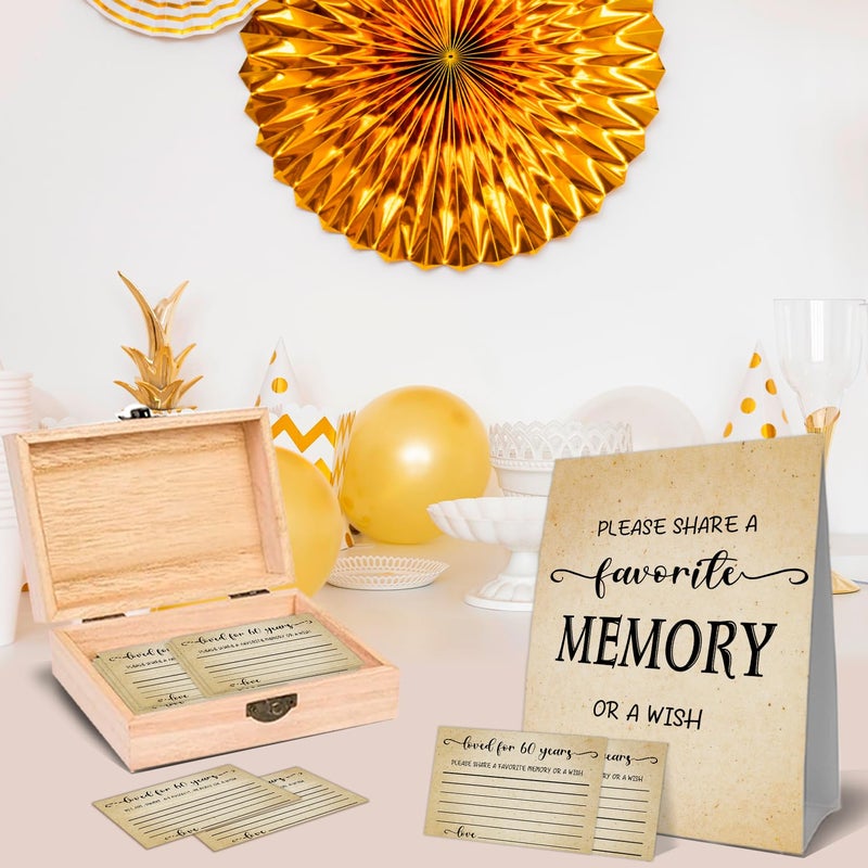 QUPT 60th Birthday Party Share a Memory Set, 1966 Birthday Gifts for Women Men, 1966 Wooden Share A Memory Box with Memory Sign and 50 Pcs Memory Cards, 1966 Birthday Gifts, 60th Birthday Party Decorations - Image 4