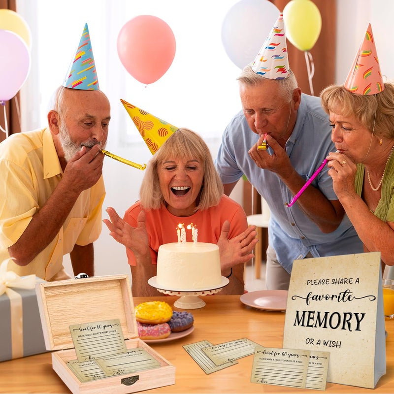 QUPT 60th Birthday Party Share a Memory Set, 1966 Birthday Gifts for Women Men, 1966 Wooden Share A Memory Box with Memory Sign and 50 Pcs Memory Cards, 1966 Birthday Gifts, 60th Birthday Party Decorations - Image 5