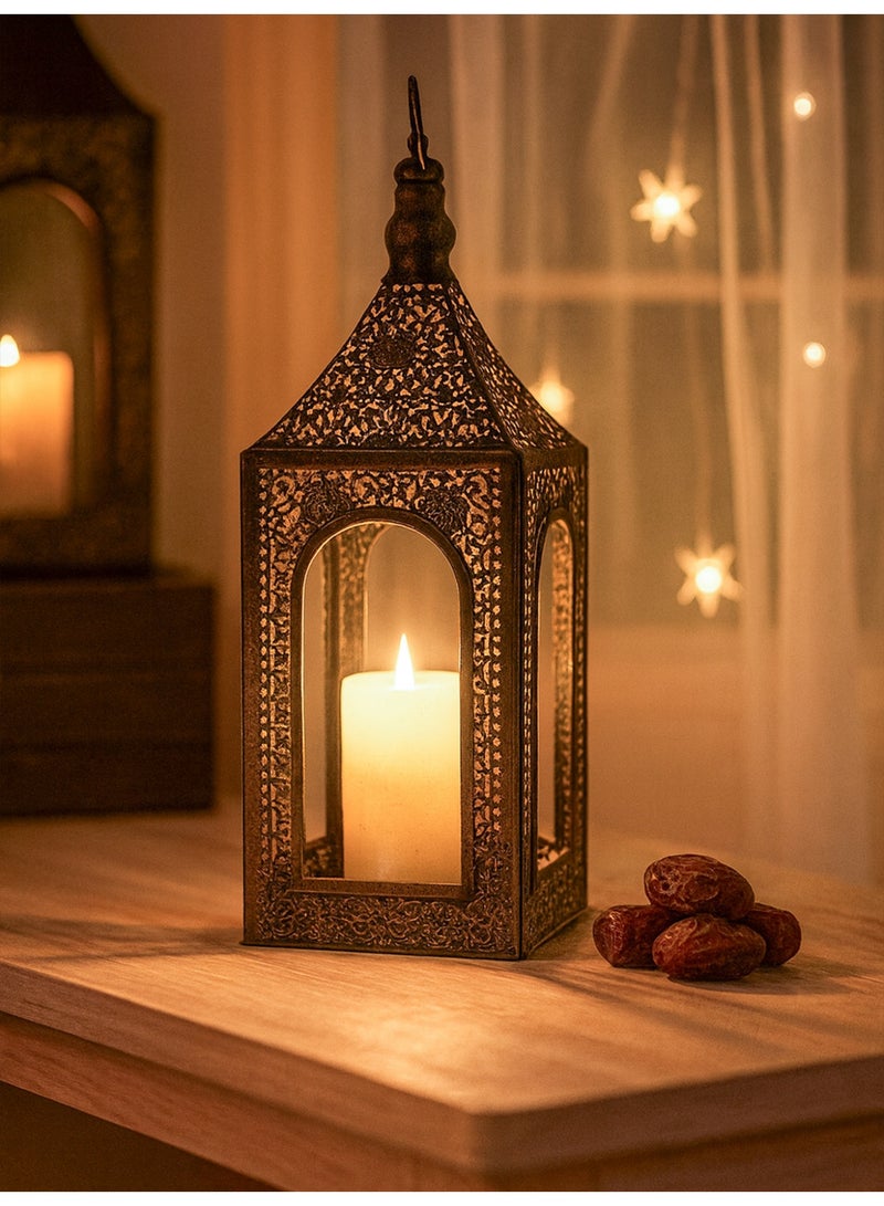 1pc Metal Ramadan Lantern with Arabic Design Islamic Home Decor Candle Holder for Living Room Dining Room Eid Mubarak Ramadan Kareem Table Decoration - Image 2