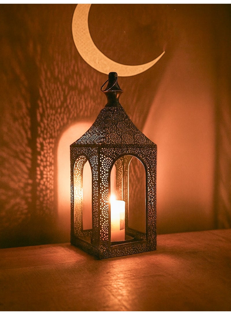 1pc Metal Ramadan Lantern with Arabic Design Islamic Home Decor Candle Holder for Living Room Dining Room Eid Mubarak Ramadan Kareem Table Decoration - Image 1