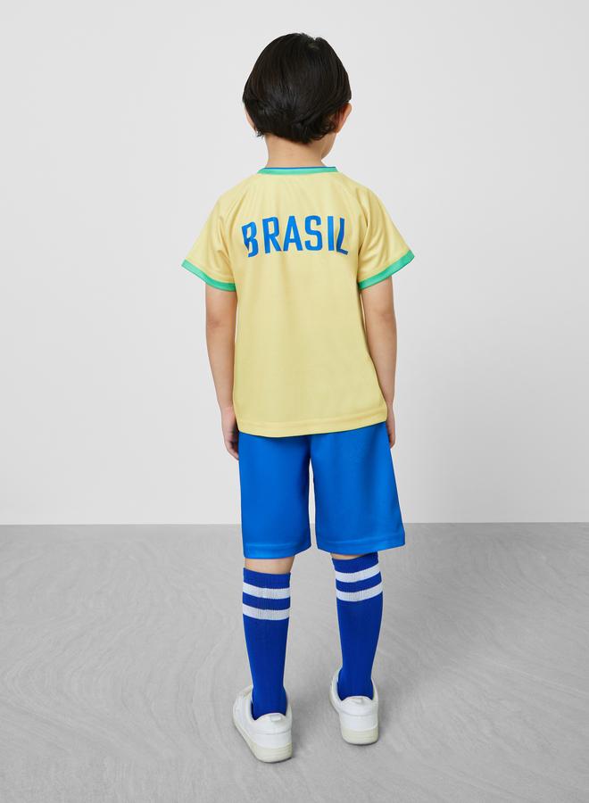 Styli Kids Brazil Print Jersey T-Shirt and Shorts FIFA Football Set - Image 3
