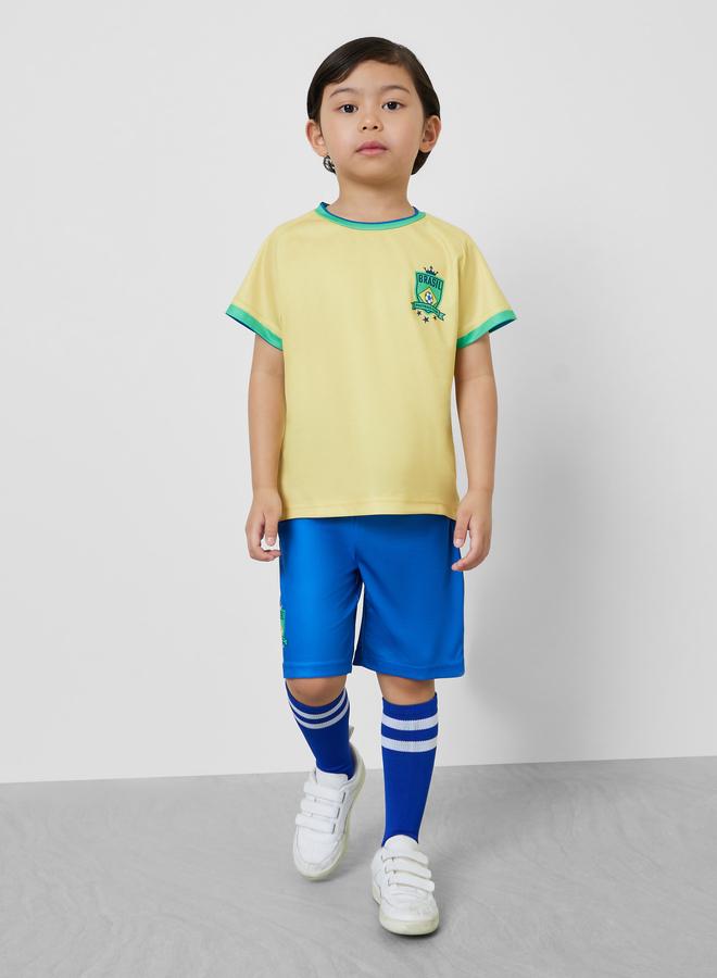 Styli Kids Brazil Print Jersey T-Shirt and Shorts FIFA Football Set - Image 2