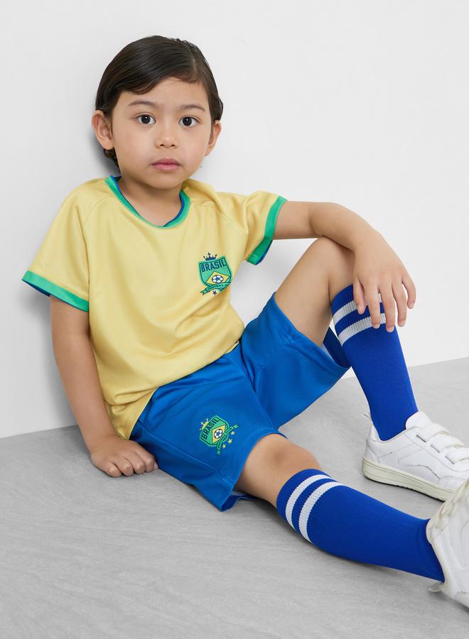 Styli Kids Brazil Print Jersey T-Shirt and Shorts FIFA Football Set - Image 1