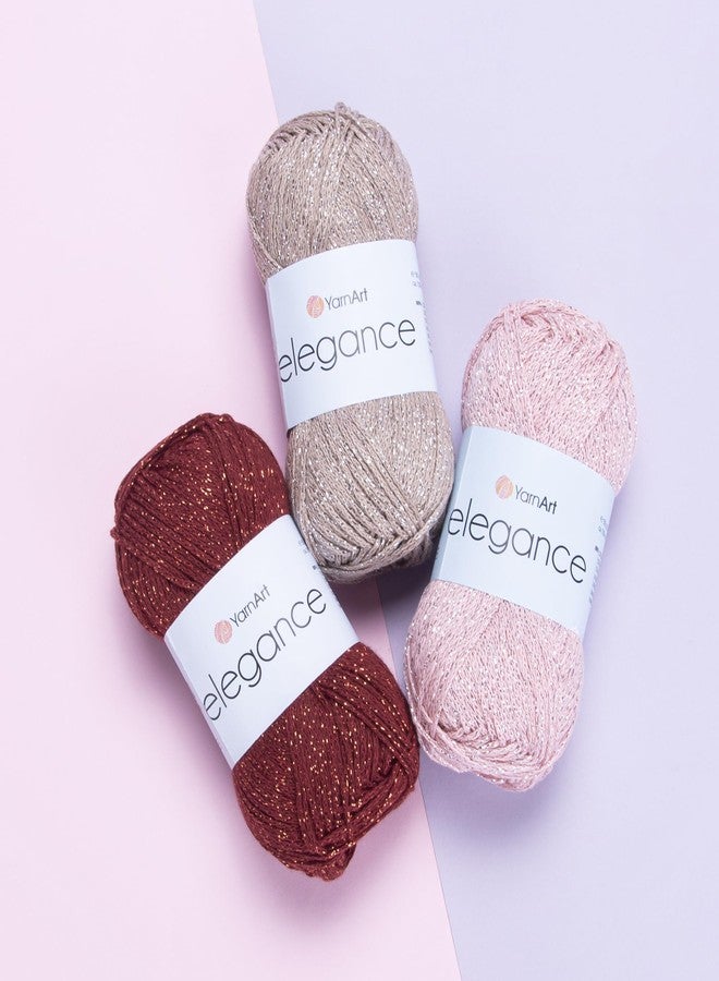 YarnArt Elegance Sparkly Yarn - Metallic Cotton Blend, Fine Sport for Knitting & Crochet, Lightweight Thread for Shawls & Sweaters, 50g (130m), Green - (1, 114) - Image 3