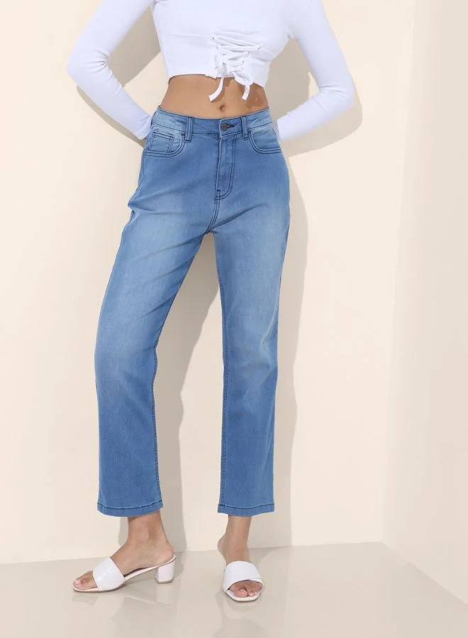 Women Straight Fit Solid Mid Rise Jeans